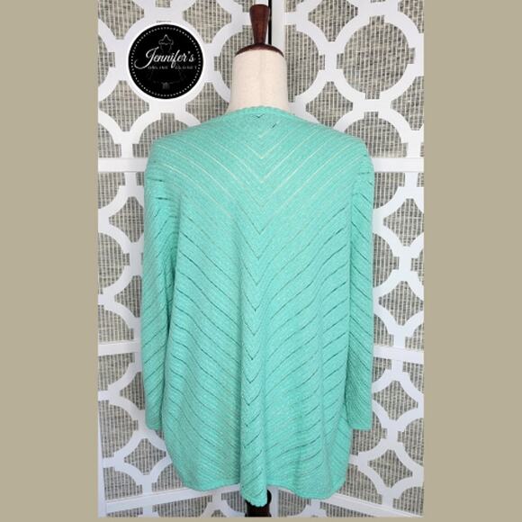 Alfred Dunner Women's Mint Green Silver Threading Chevron Open Cardigan Size XL - Picture 7 of 10